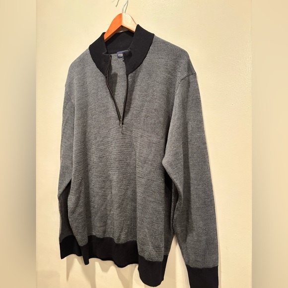 Men's Gray Sweater with Black Accents brooks brothers wool quarter zip fancy men - Picture 1 of 13